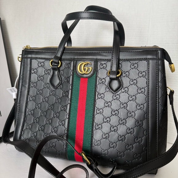 Gucci Black Embossed Shoulder Bag with Red and Green Accent - Picture 13 of 17
